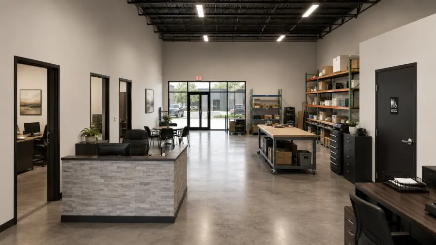 A 2,000 SF flex bay with its own grade-level door and finished office front