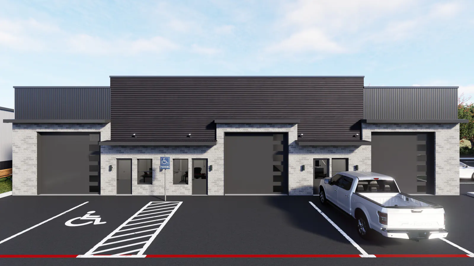 2,000 SF large bay exterior, Buildings F through I frontage