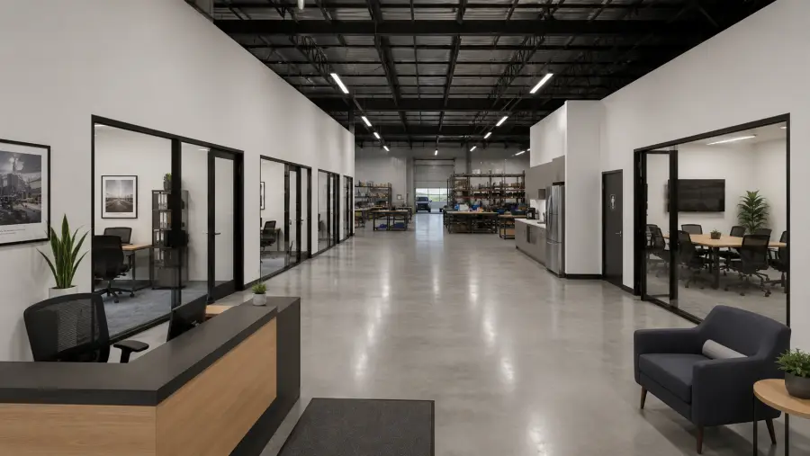 Interior of a flex space shop unit wired for three-phase power