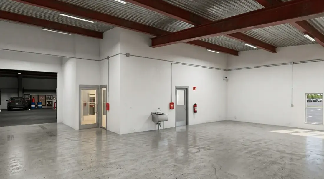 Open warehouse bay in a ScaleUp flex unit in Rockwall, Texas, before tenant finish-out