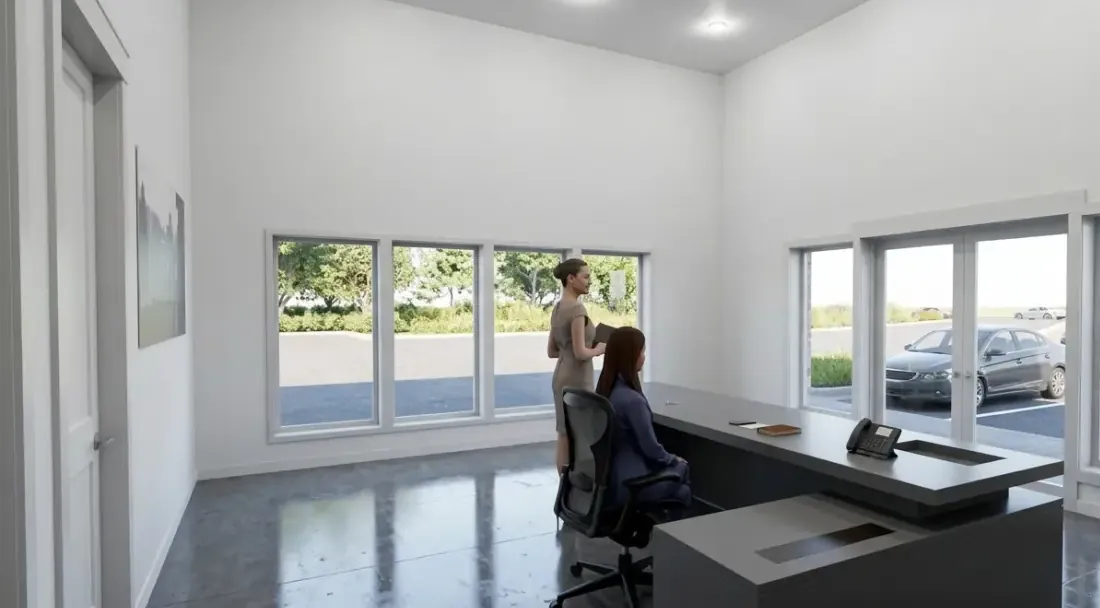3,000 SF showroom interior with glass storefront