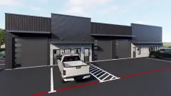 3,000 SF showroom unit exterior from the opposite end of Building A